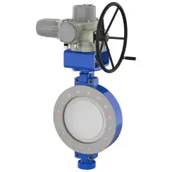 Wafer type butterfly valve with double eccentricity with stainless-steel body and stainless steel disk and metal-on-metal seat, DN600, PN16. PA400 series electric actuator