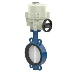Wafer type butterfly valve and stainless steel disk and NBR seat, DN600, PN10. PA300 series electric actuator