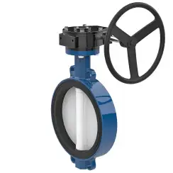 Wafer type butterfly valve and stainless steel disk and NBR seat, DN600, PN10. PA300 series reducer