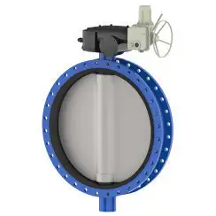 Wafer type butterfly valve and stainless steel disk and NBR seat, DN1200, PN10. PA300 series electric actuator