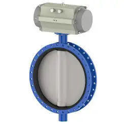 Wafer type butterfly valve and stainless steel disk and NBR seat, DN1200, PN10. PA300 series pneumatic actuator
