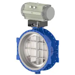 Wafer type butterfly valve with double eccentricity with steel body and carbon steel disk and EPDM seat, DN1600, PN16. PA700 series pneumatic actuator