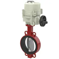 Wafer type butterfly valve with stainless-steel body and bronze disk and NBR soft seat, DN50, PN16. PA600 series electric actuator