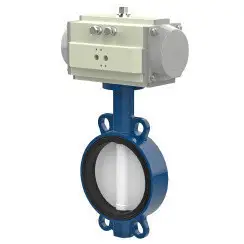 Wafer type butterfly valve and stainless steel disk and NBR seat, DN600, PN10. PA300 series pneumatic actuator