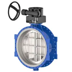 Wafer type butterfly valve with double eccentricity with steel body and carbon steel disk and EPDM seat, DN1600, PN16. PA700 series reducer