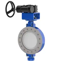 Wafer type butterfly valve with double eccentricity with stainless-steel body and stainless steel disk and metal-on-metal seat, DN600, PN16. PA400 series reducer