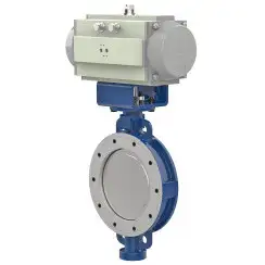 Wafer type butterfly valve with double eccentricity with stainless-steel body and stainless steel with molybdenum disk and PTFE seat, DN50, PN10. PA400 series pneumatic actuator