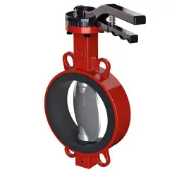 Wafer type butterfly valve with stainless-steel body and bronze disk and NBR soft seat, DN50, PN16. PA600 series handle