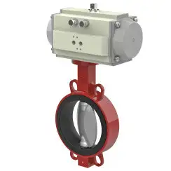 Wafer type butterfly valve with stainless-steel body and bronze disk and NBR soft seat, DN50, PN16. PA600 series pneumatic actuator