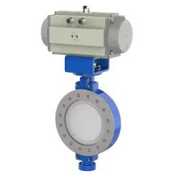 Wafer type butterfly valve with double eccentricity with stainless-steel body and stainless steel disk and metal-on-metal seat, DN600, PN16. PA400 series pneumatic actuator