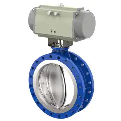 Wafer type butterfly valve with double eccentricity with steel body and carbon steel disk and EPDM seat, DN400, PN25. PA700 series pneumatic actuator