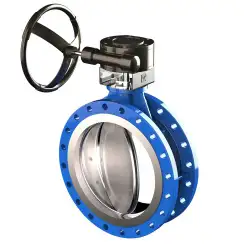 Wafer type butterfly valve with double eccentricity with steel body and carbon steel disk and EPDM seat, DN400, PN25. PA700 series reducer