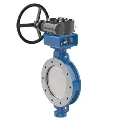 Wafer type butterfly valve with double eccentricity with stainless-steel body and stainless steel with molybdenum disk and PTFE seat, DN50, PN10. PA400 series reducer