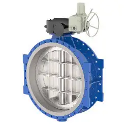 Wafer type butterfly valve with double eccentricity with steel body and carbon steel disk and EPDM seat, DN1600, PN16. PA700 series electric actuator
